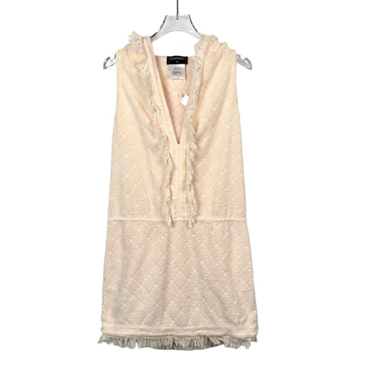 Chanel Mumbai Collection Beige Diamond Quilted V-Neck Cotton Hooded Dress (Size 36/XXS)