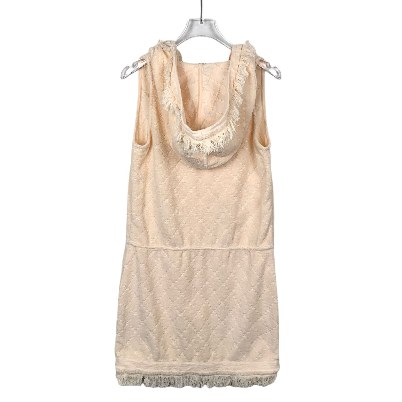 Chanel Mumbai Collection Beige Diamond Quilted V-Neck Cotton Hooded Dress (Size 36/XXS)