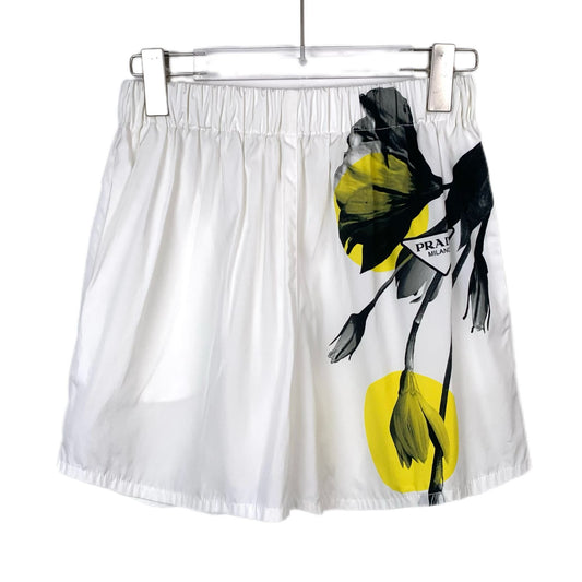 Prada Milano Floral Print Elastic Waist White Shorts Size 38