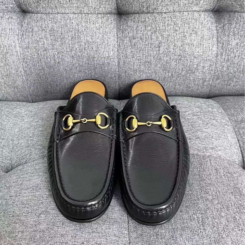 Gucci Black Leather Horsebit Loafers Slip-On Mule Shoes Size 8.5