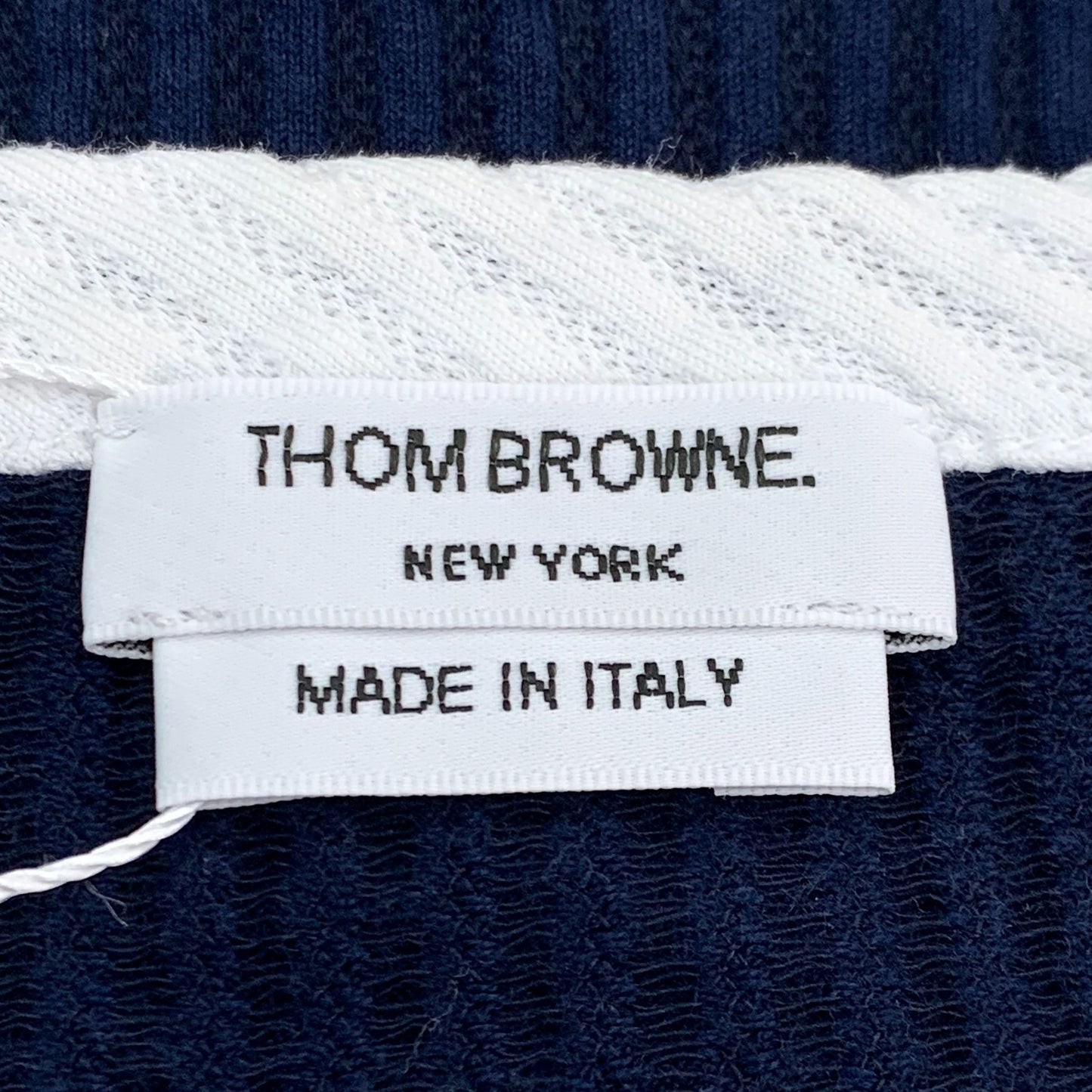 Thom Browne Navy & White Ribbed Cotton Short Sleeve T-Shirt Size 1 S