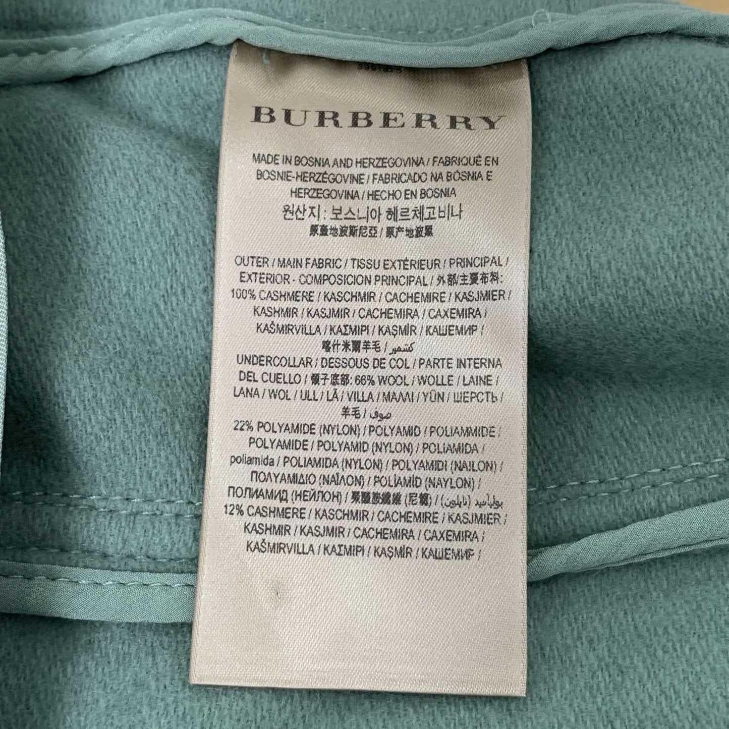 Burberry Green Cashmere Belted Coat (Size 38)