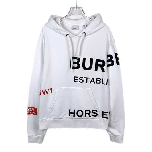 Burberry White Logo Print Cotton Hooded Sweatshirt (Size M)