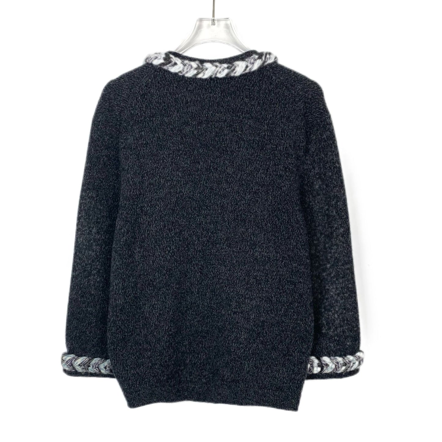 Chanel Black Lace-Trimmed Woven Cashmere Cardigan (Size 34/XXS)