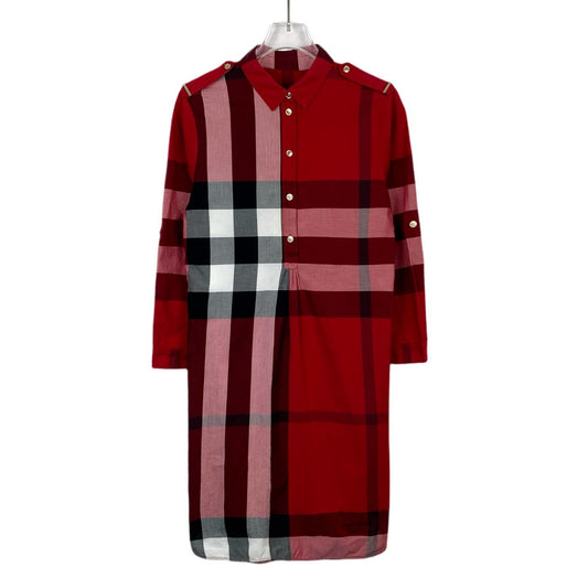 Burberry Red Plaid Cotton Long Sleeve Shirt Dress Size XS