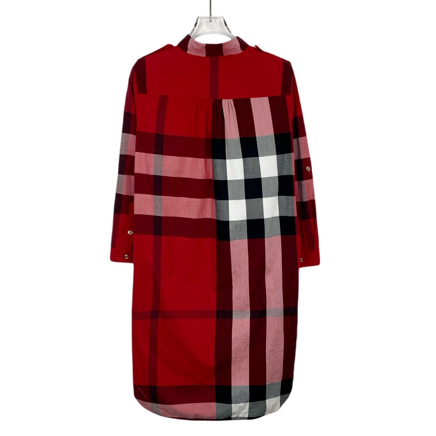 Burberry Red Plaid Cotton Long Sleeve Shirt Dress Size XS