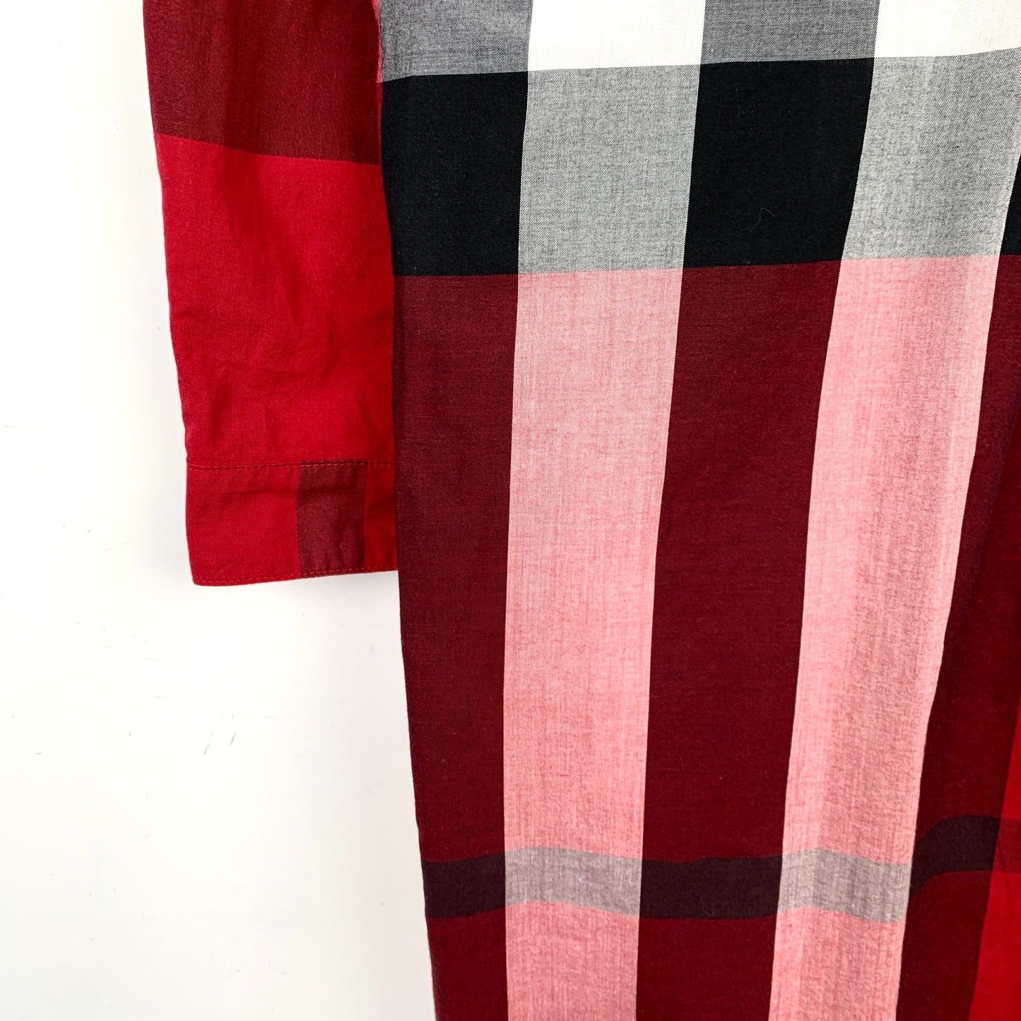 Burberry Red Plaid Cotton Long Sleeve Shirt Dress Size XS