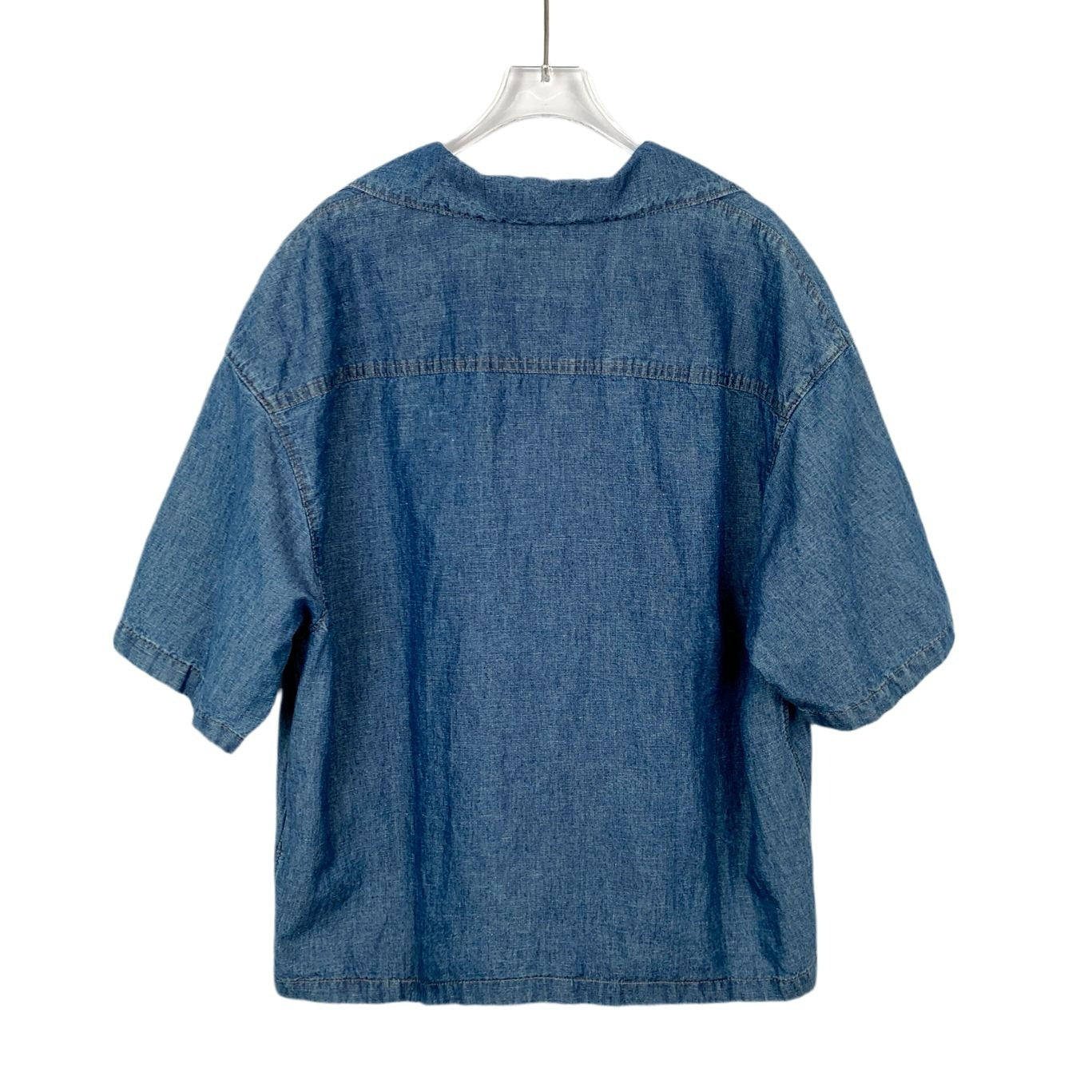 Prada 2023 Blue Logo Triangle Cotton Denim Short-Sleeve Shirt (Size M)