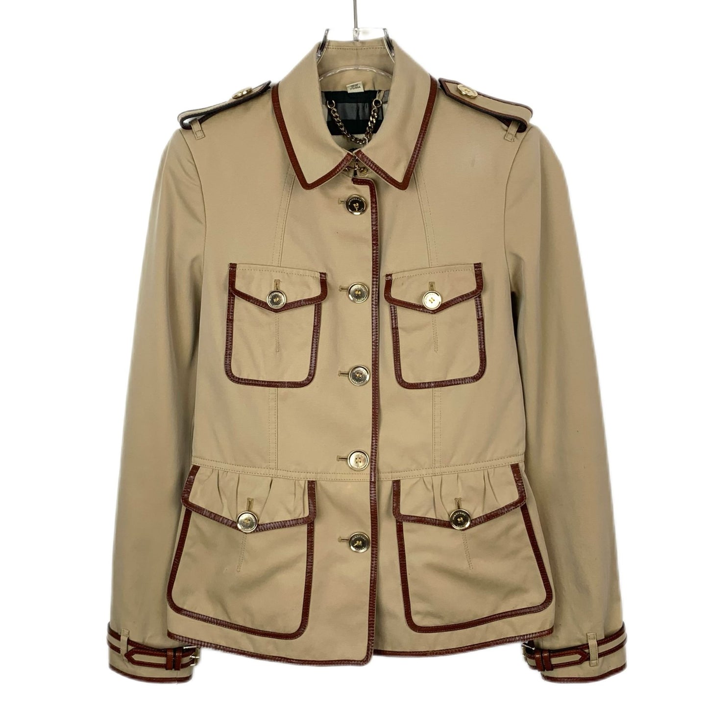 Burberry London Beige & Brown Multi-Pocket Trench Coat Size S