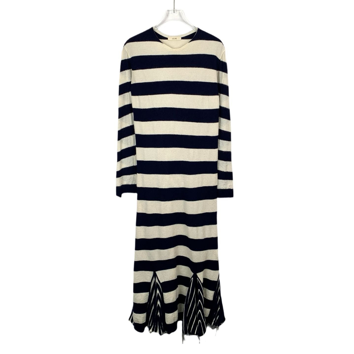 Celine Striped Wool & Mohair Long-Sleeve Dress With Fringe Hem Size S