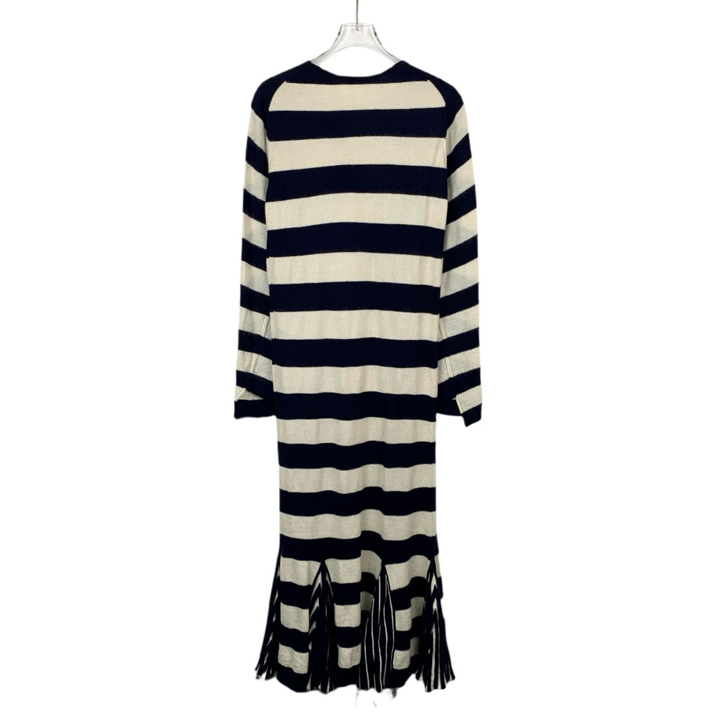 Celine Striped Wool & Mohair Long-Sleeve Dress With Fringe Hem Size S