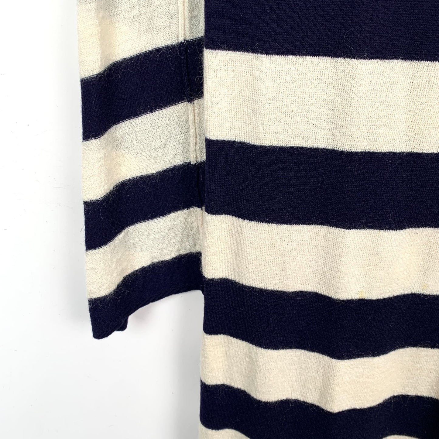 Celine Striped Wool & Mohair Long-Sleeve Dress With Fringe Hem Size S