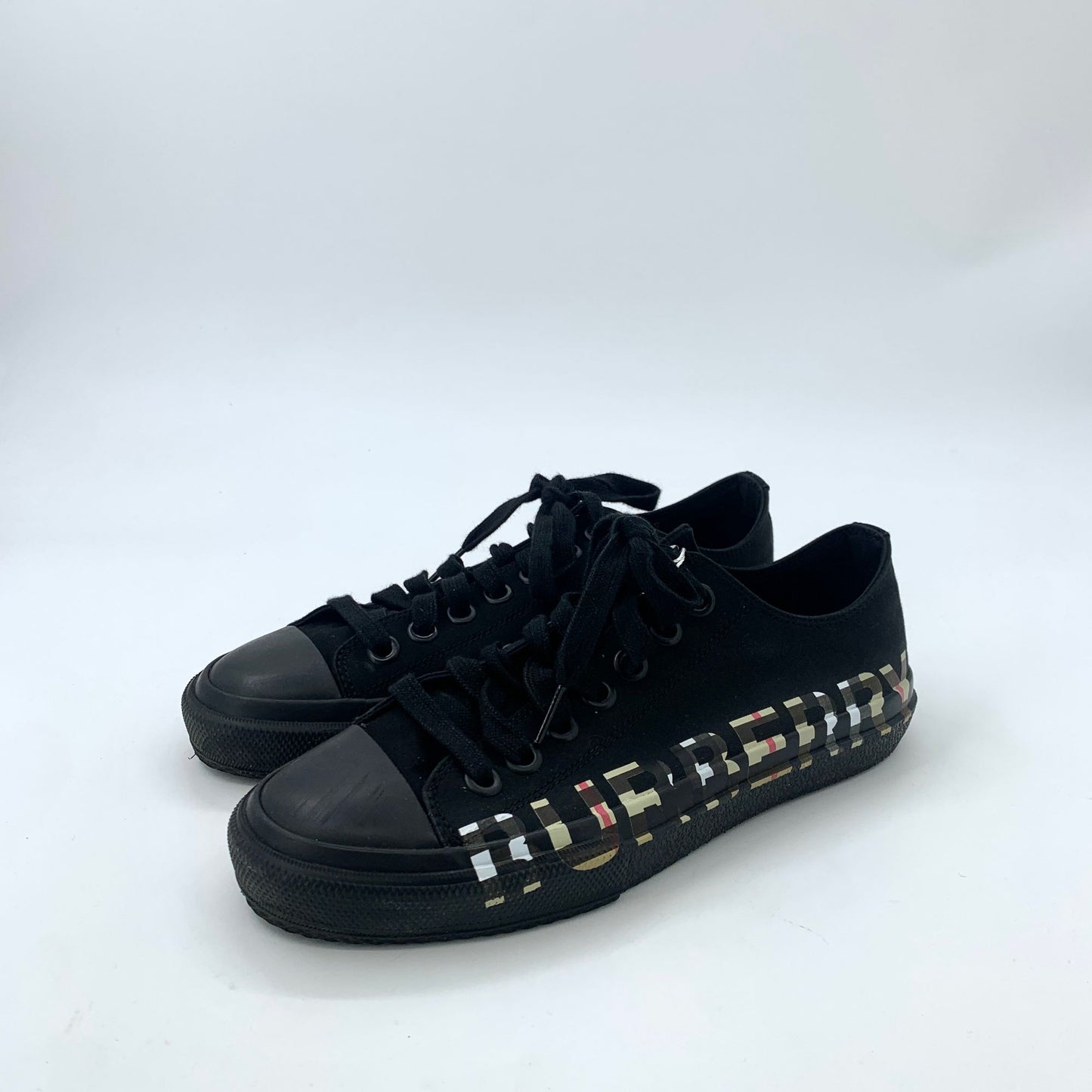 Burberry Black Checkered Logo Print Lace-Up Casual Sneakers (Size 38.5)