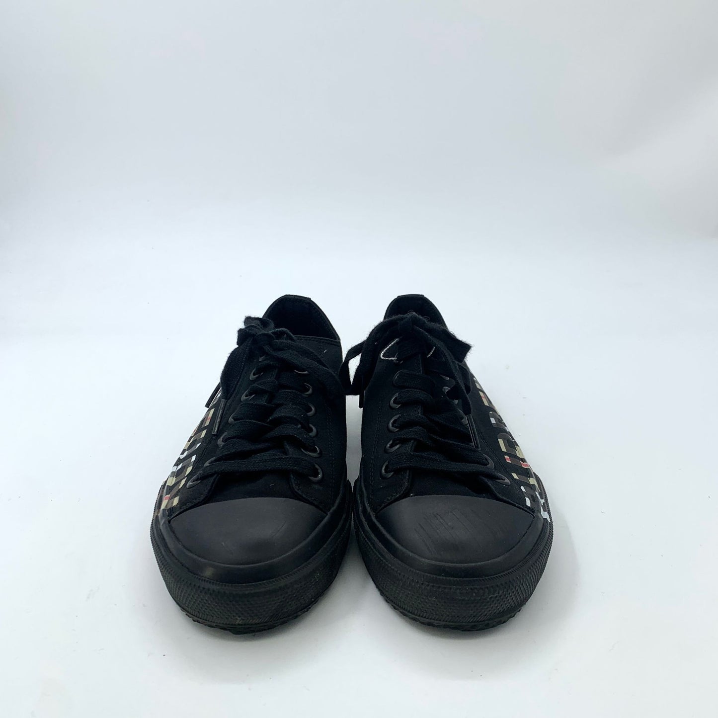 Burberry Black Checkered Logo Print Lace-Up Casual Sneakers (Size 38.5)