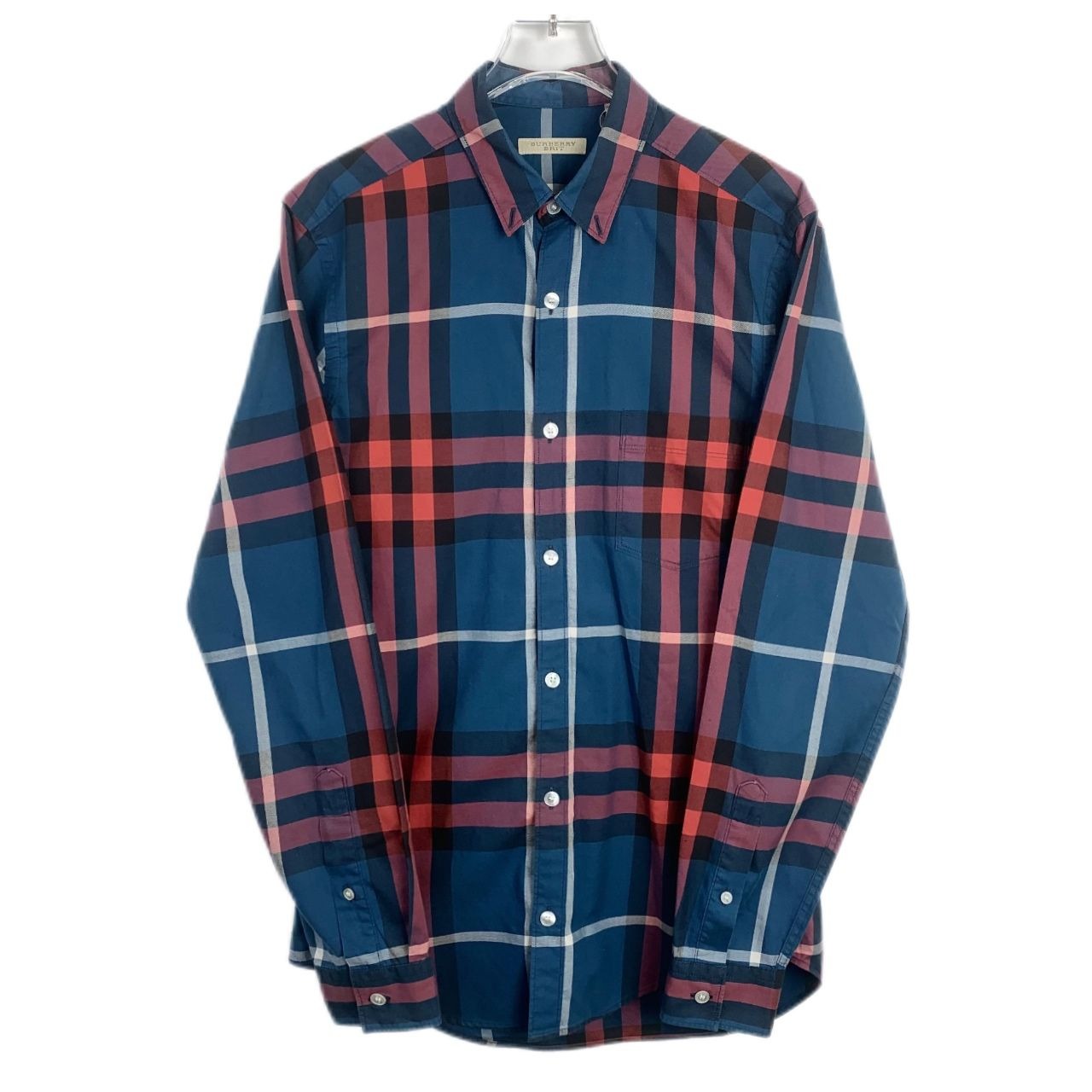 Burberry Brit Mens Plaid Long-Sleeve Shirt XS 100% Cotton Blue & Red