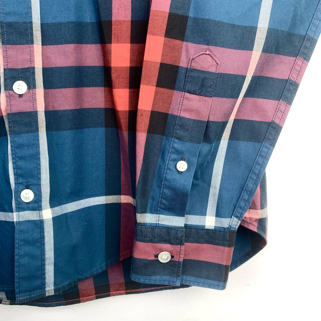 Burberry Brit Mens Plaid Long-Sleeve Shirt XS 100% Cotton Blue & Red