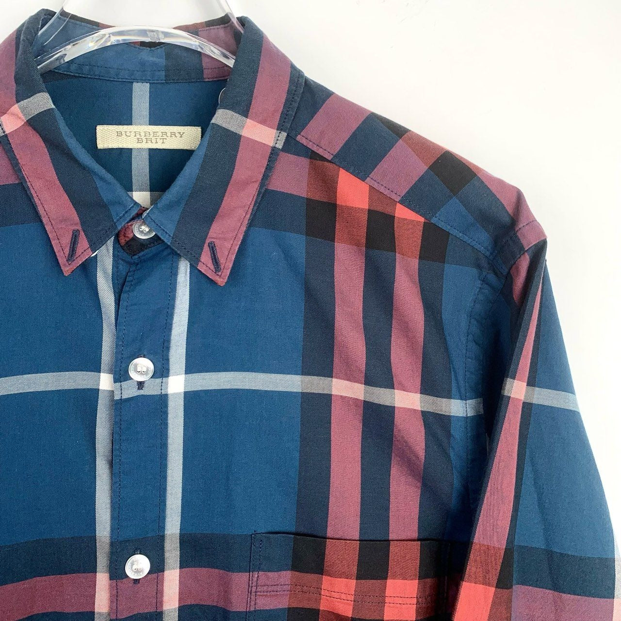 Burberry Brit Mens Plaid Long-Sleeve Shirt XS 100% Cotton Blue & Red