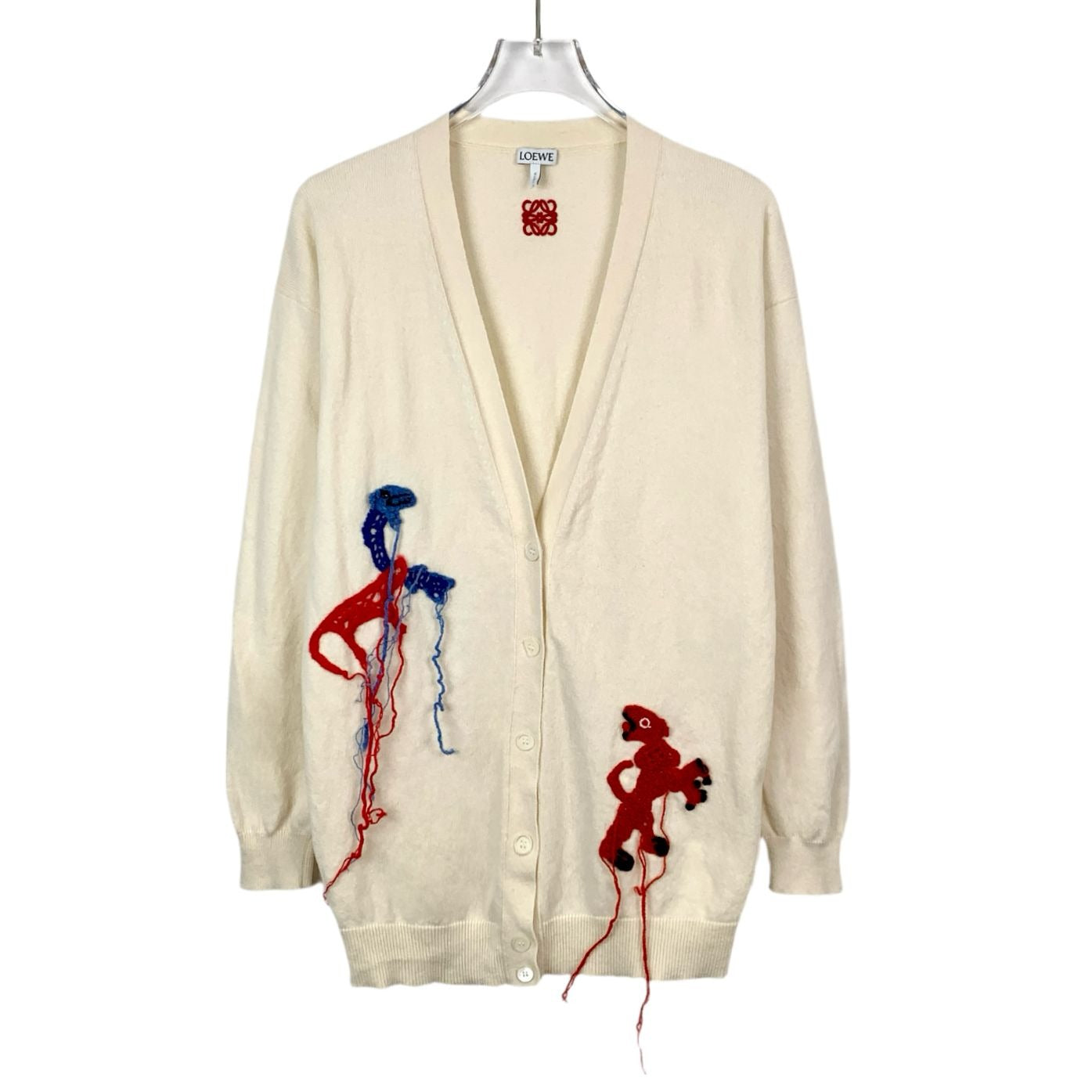 Loewe Beige Logo Embroidered Wool V-Neck Cardigan (Size XS)