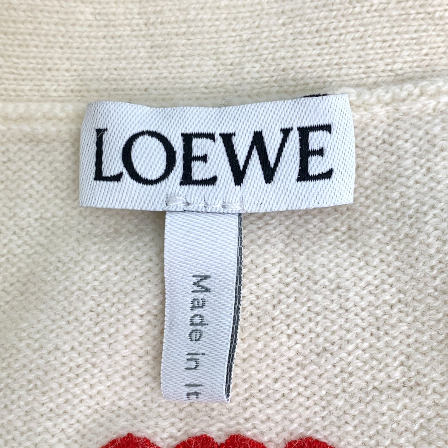 Loewe Beige Logo Embroidered Wool V-Neck Cardigan (Size XS)