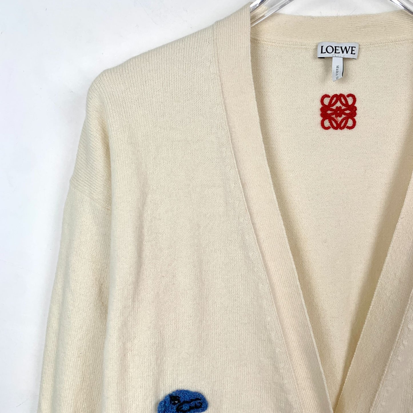 Loewe Beige Logo Embroidered Wool V-Neck Cardigan (Size XS)