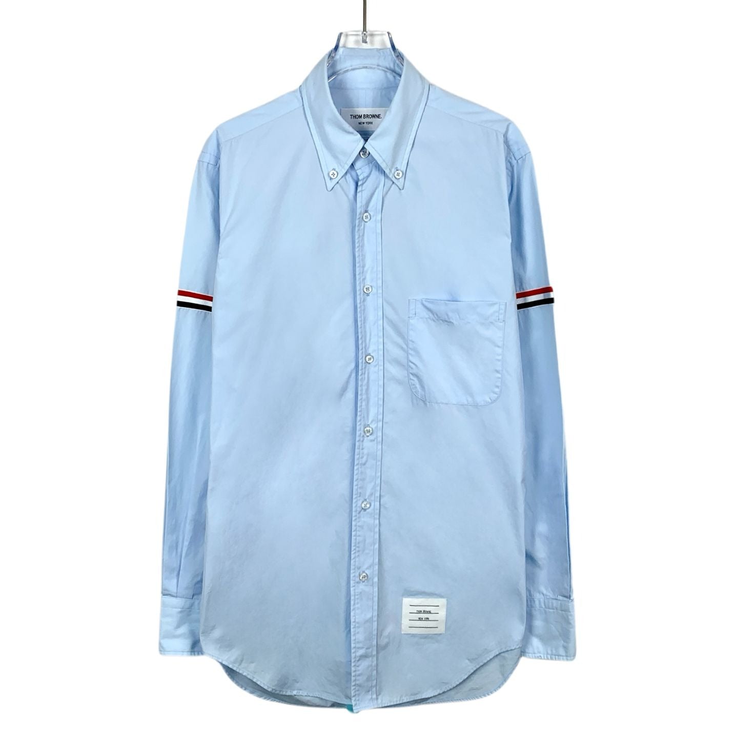 Thom Browne Mist Blue Cotton Double-Sleeve Logo Long-Sleeve Shirt (Size L)