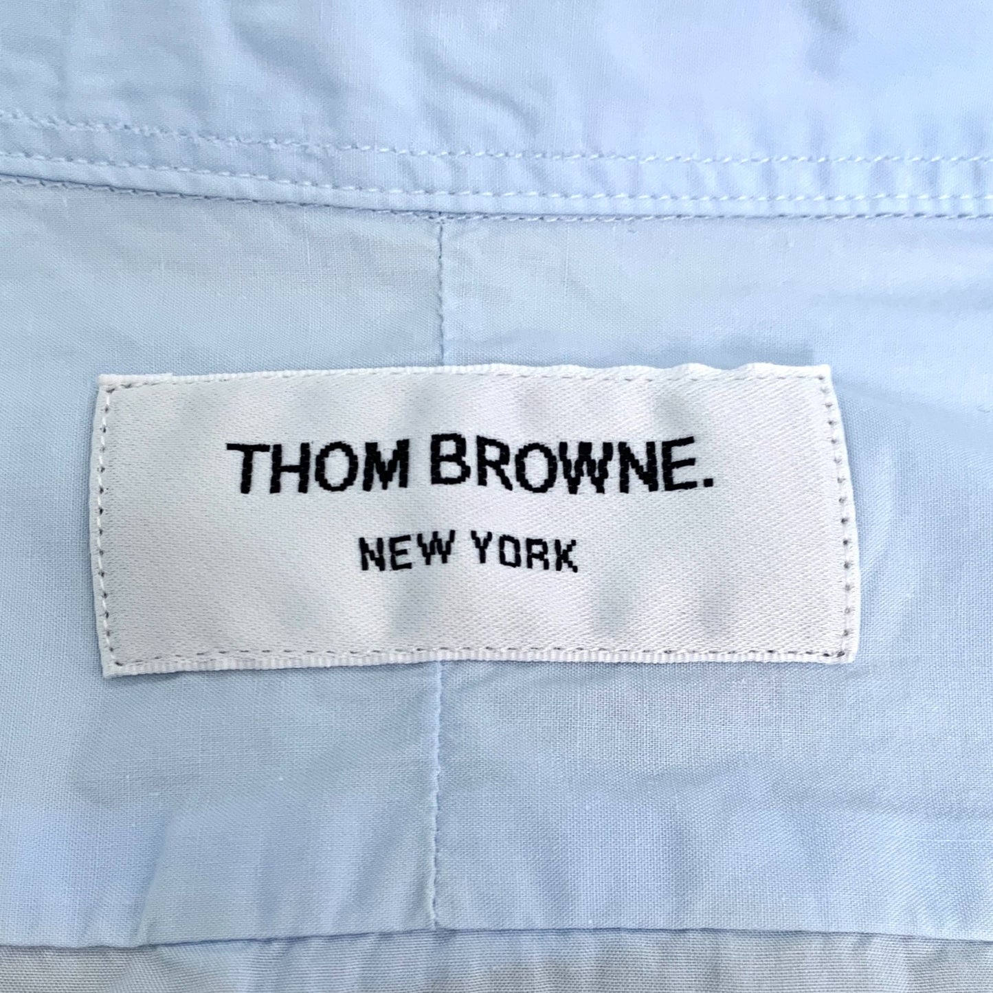 Thom Browne Mist Blue Cotton Double-Sleeve Logo Long-Sleeve Shirt (Size L)