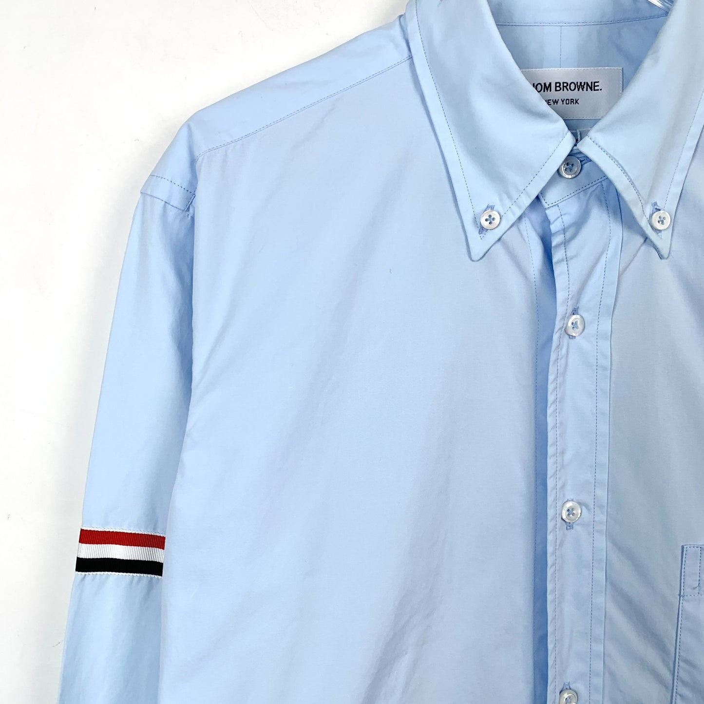 Thom Browne Mist Blue Cotton Double-Sleeve Logo Long-Sleeve Shirt (Size L)