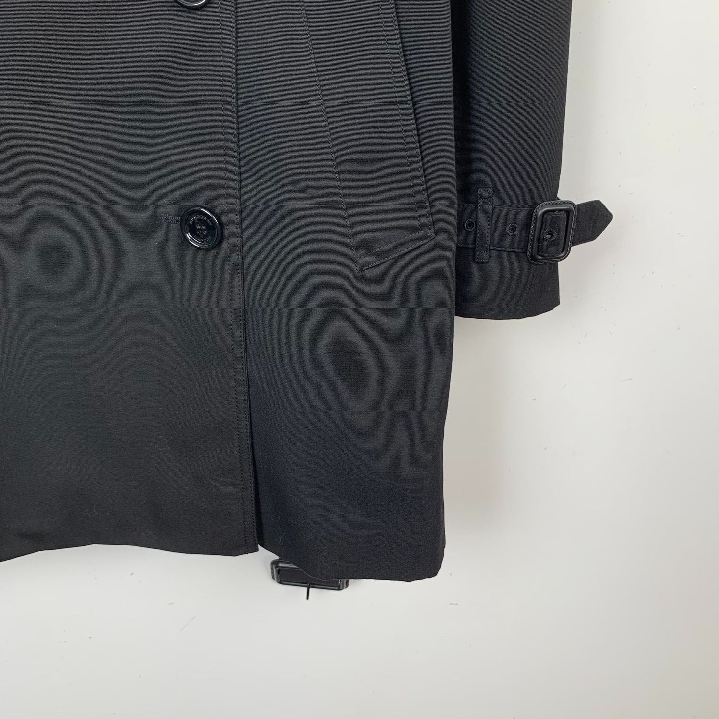 Burberry Black Cotton Double-Breasted Trench Coat (Size 40)