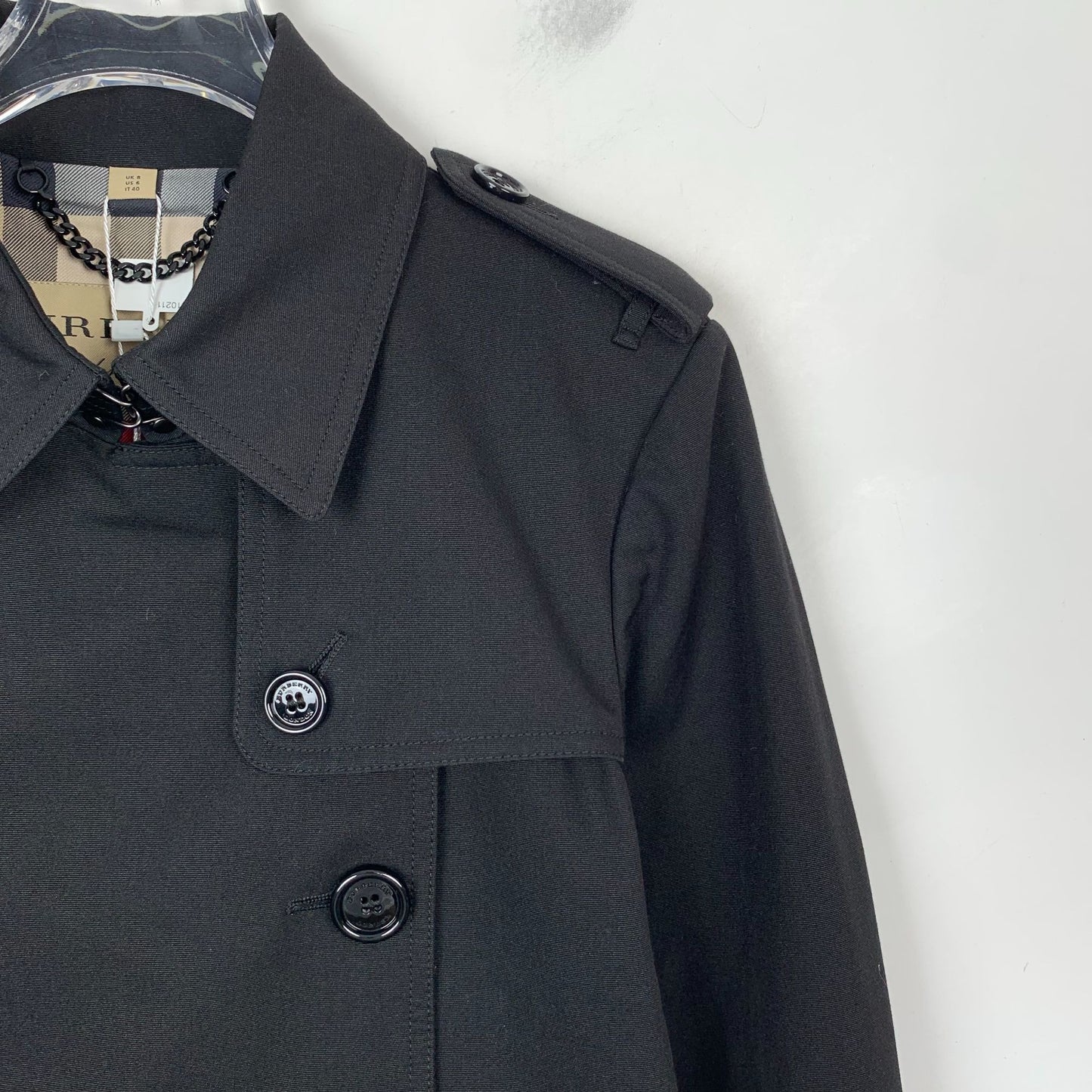 Burberry Black Cotton Double-Breasted Trench Coat (Size 40)