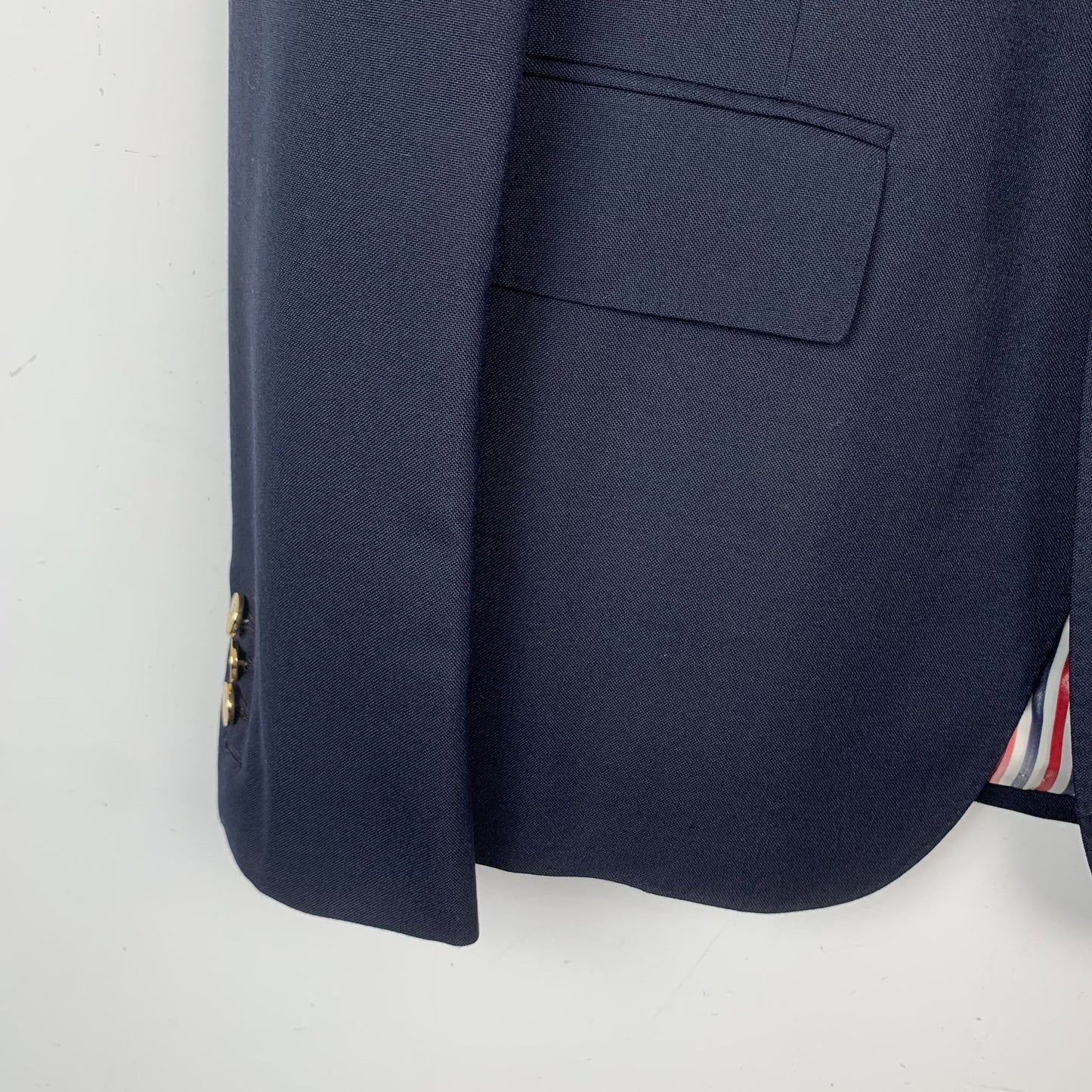 Thom Browne Navy One-Arm Flag Gold Button Wool Blazer (Size 4/L)