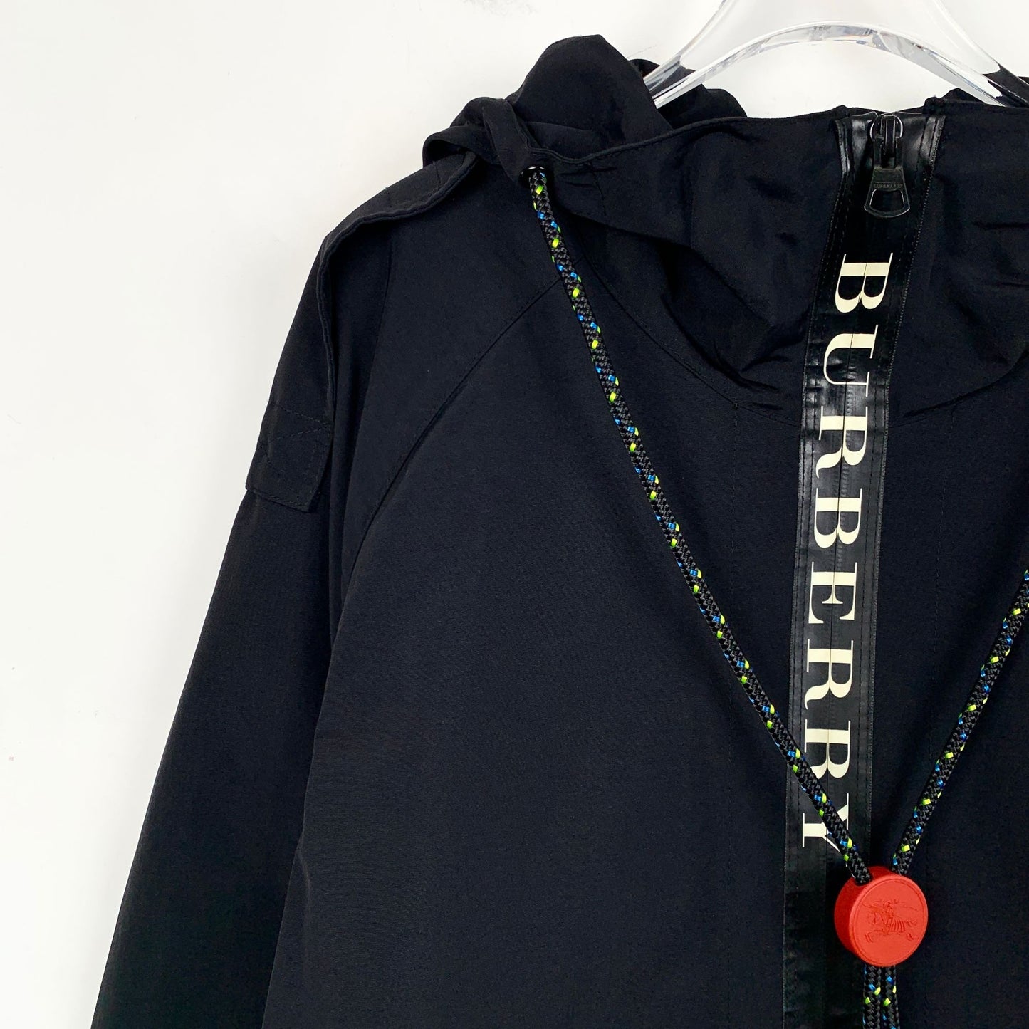 Burberry Black Logo Print Hooded Zipper Jacket Size 46 S Nylon & Polyester