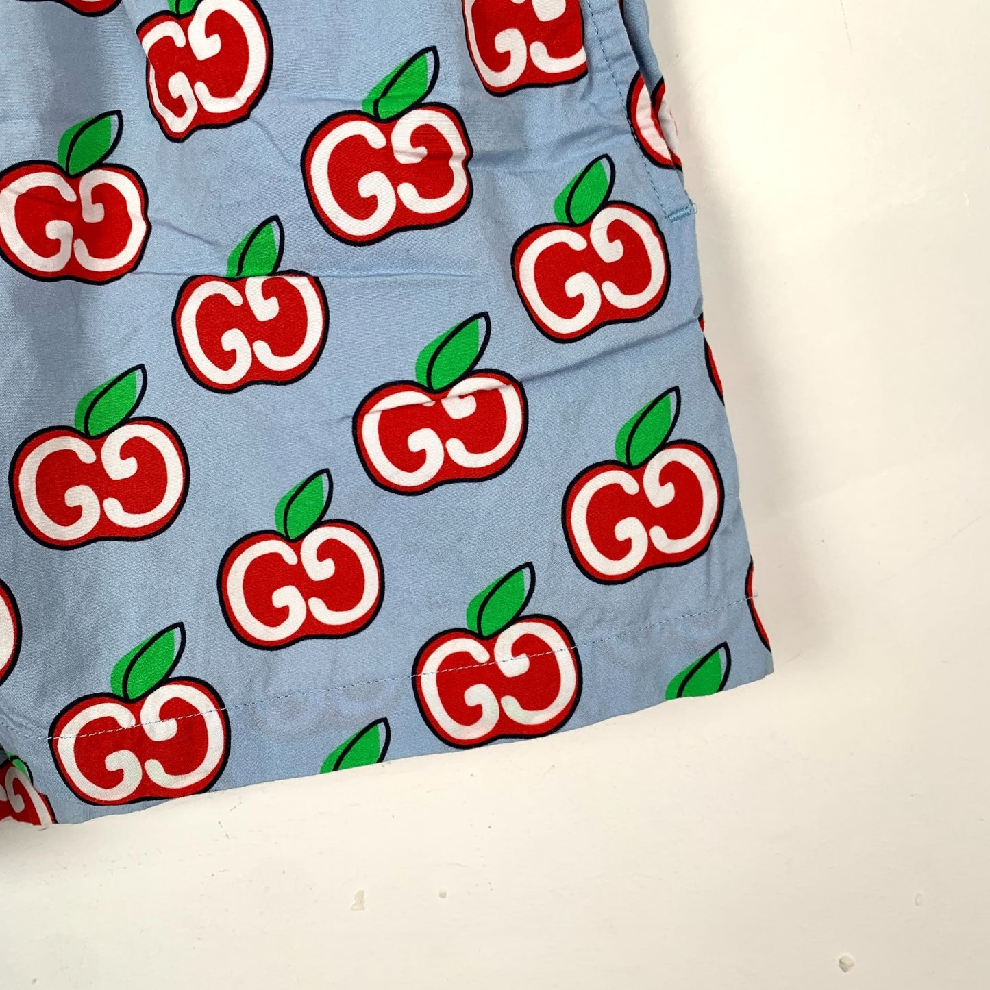 Gucci Blue Apple Double-G Print Cotton Casual Shorts (Size 36)