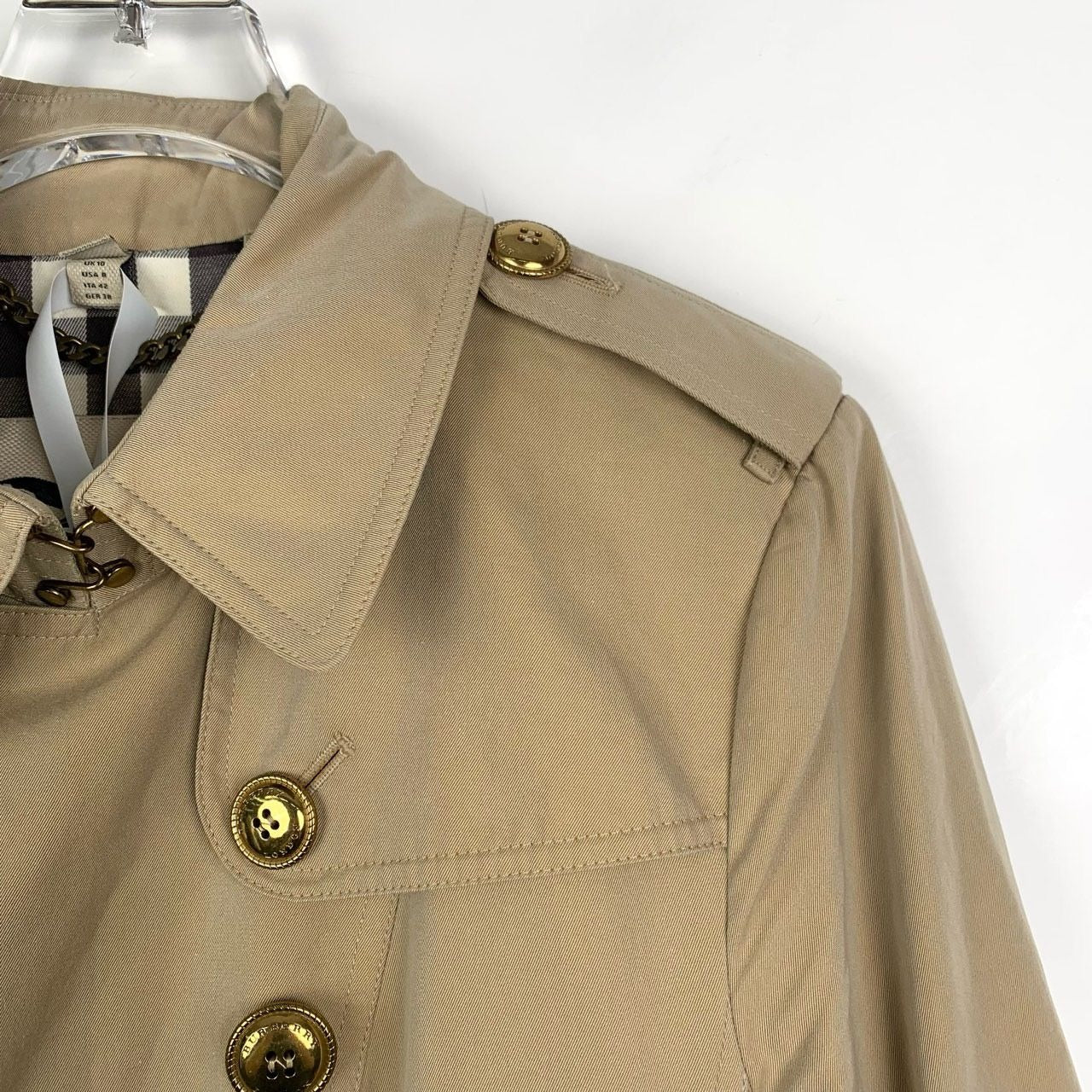 Burberry London Womens Double Breasted Beige Trench Coat Size 10 UK/8 USA With Belt & Gold Buttons