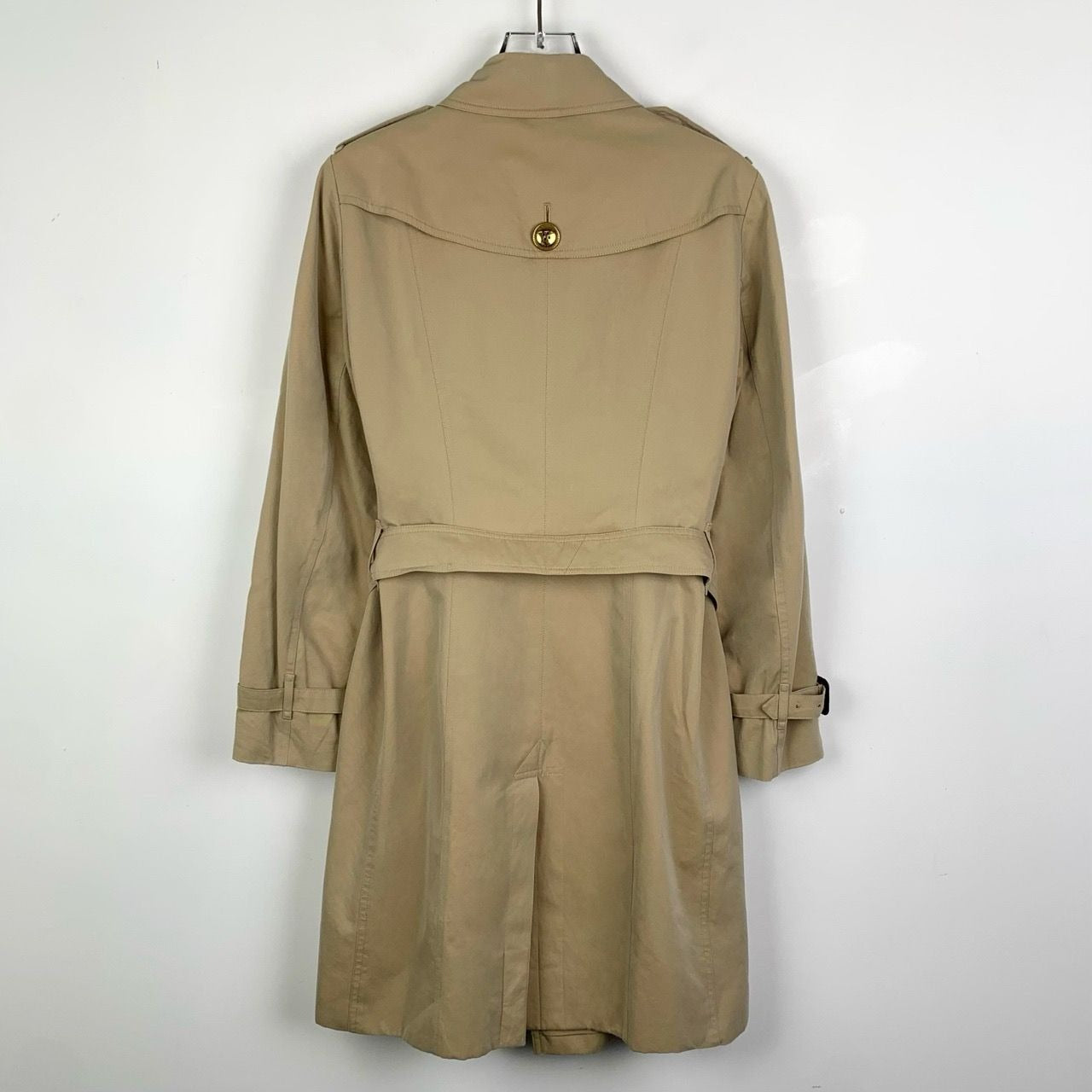 Burberry London Womens Double Breasted Beige Trench Coat Size 10 UK/8 USA With Belt & Gold Buttons