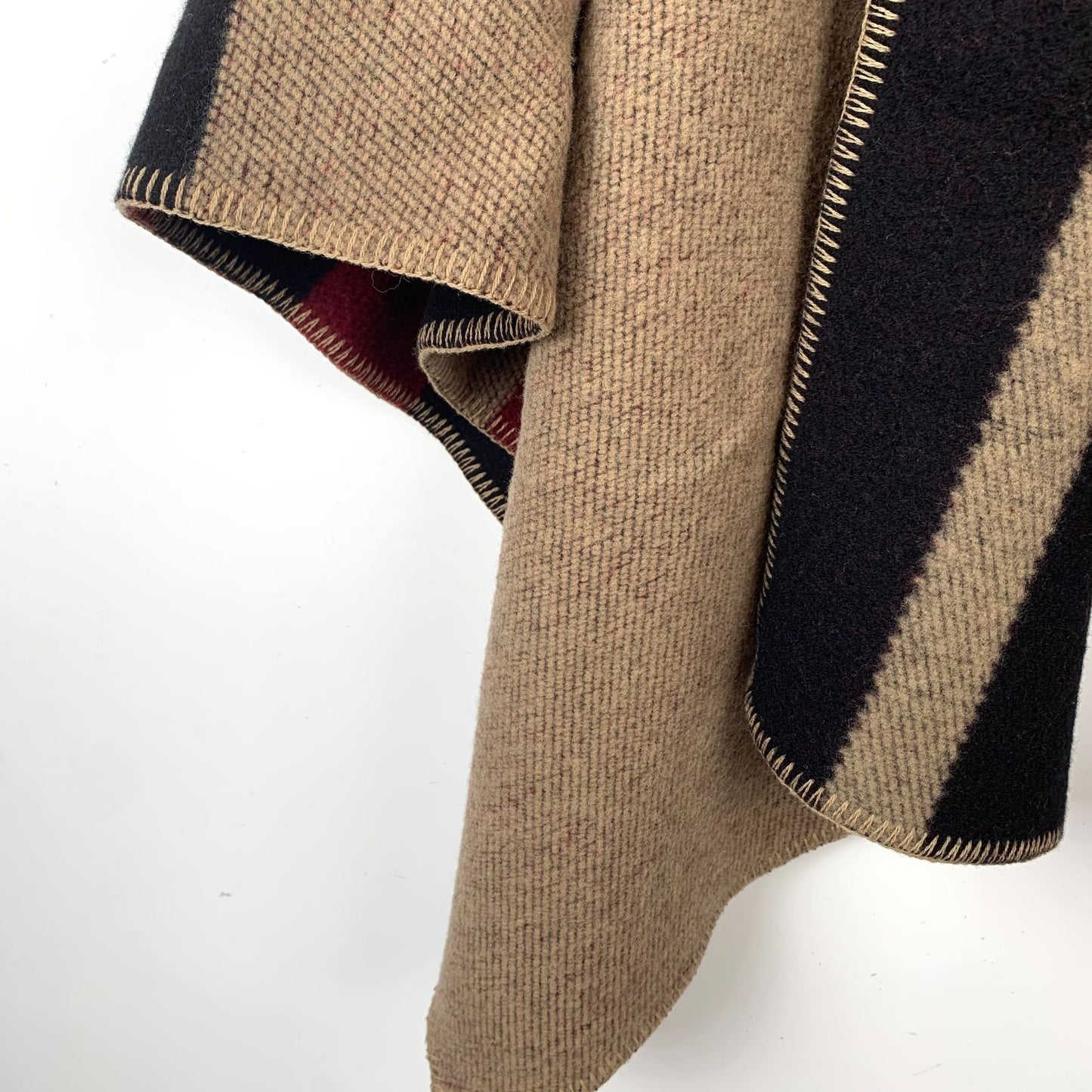 Burberry London England Made In Scotland Wool & Cashmere Blend Striped Poncho