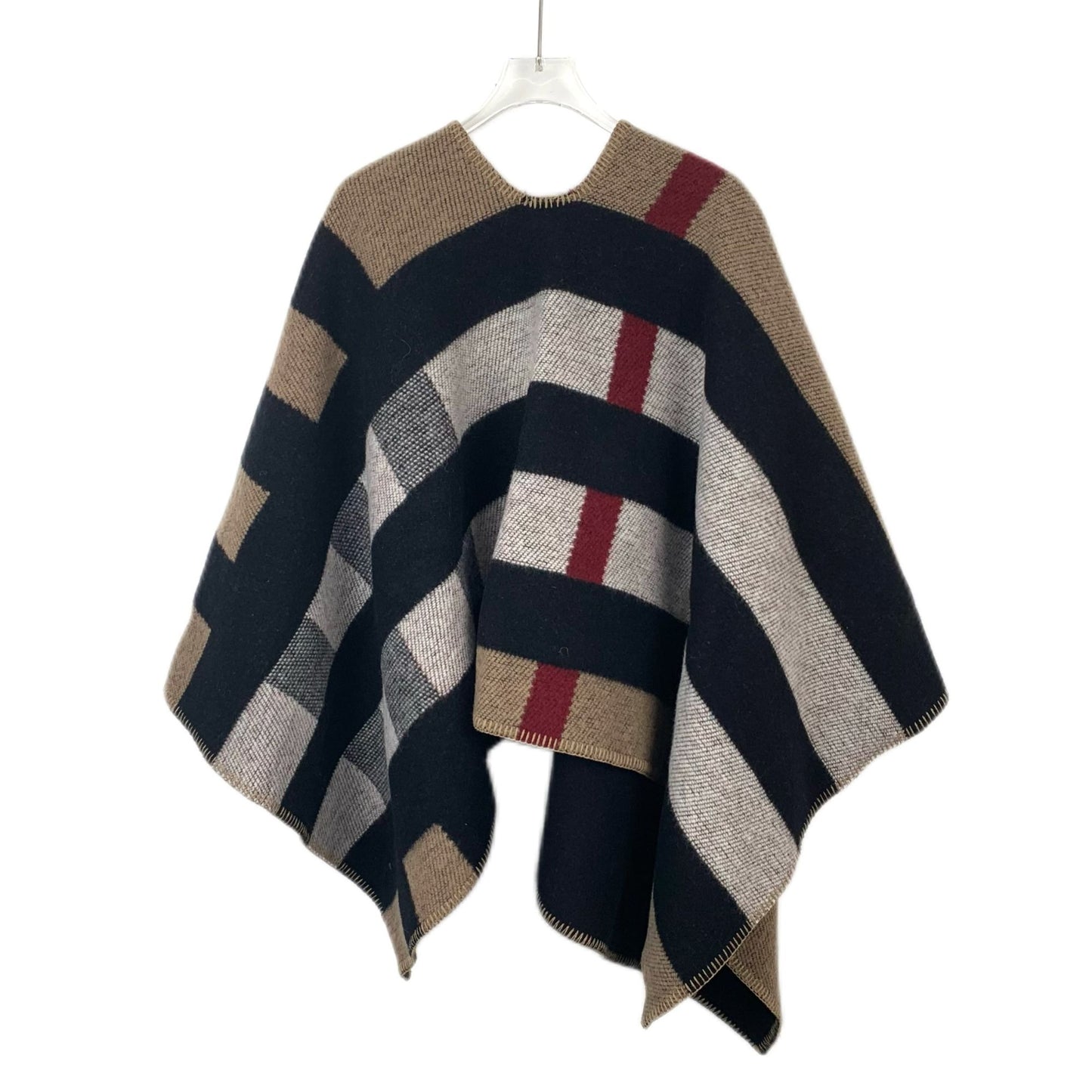 Burberry London England Made In Scotland Wool & Cashmere Blend Striped Poncho