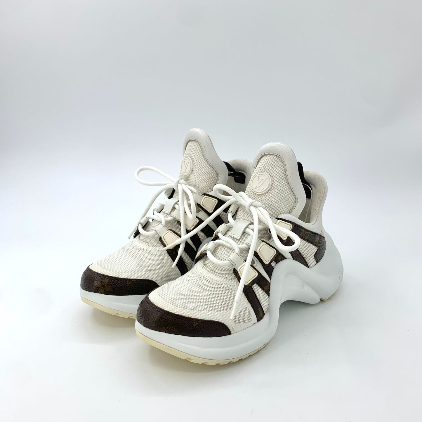 Louis Vuitton Womens Archlight Sneakers Size 35.5 White & Brown Leather/Canvas