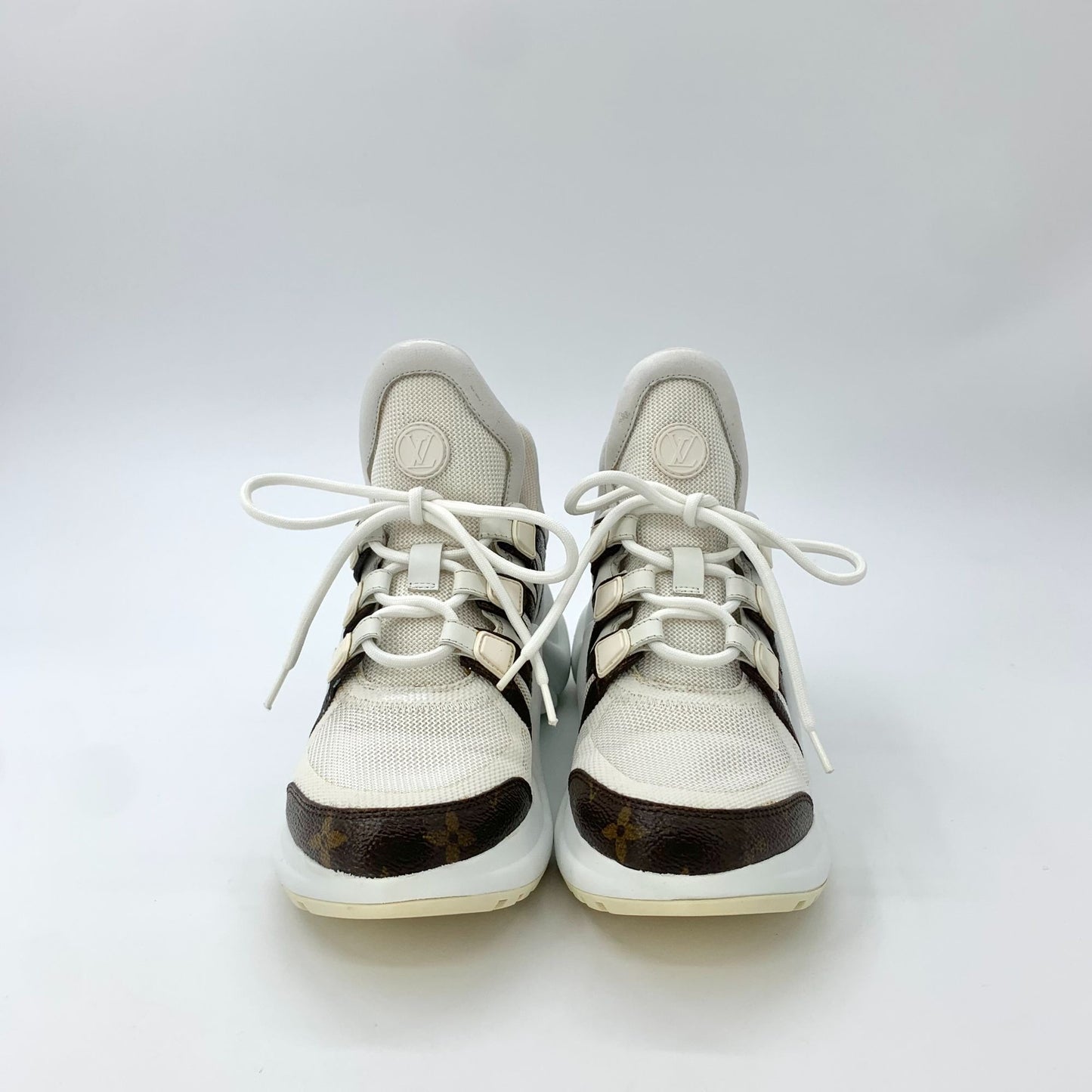 Louis Vuitton Womens Archlight Sneakers Size 35.5 White & Brown Leather/Canvas