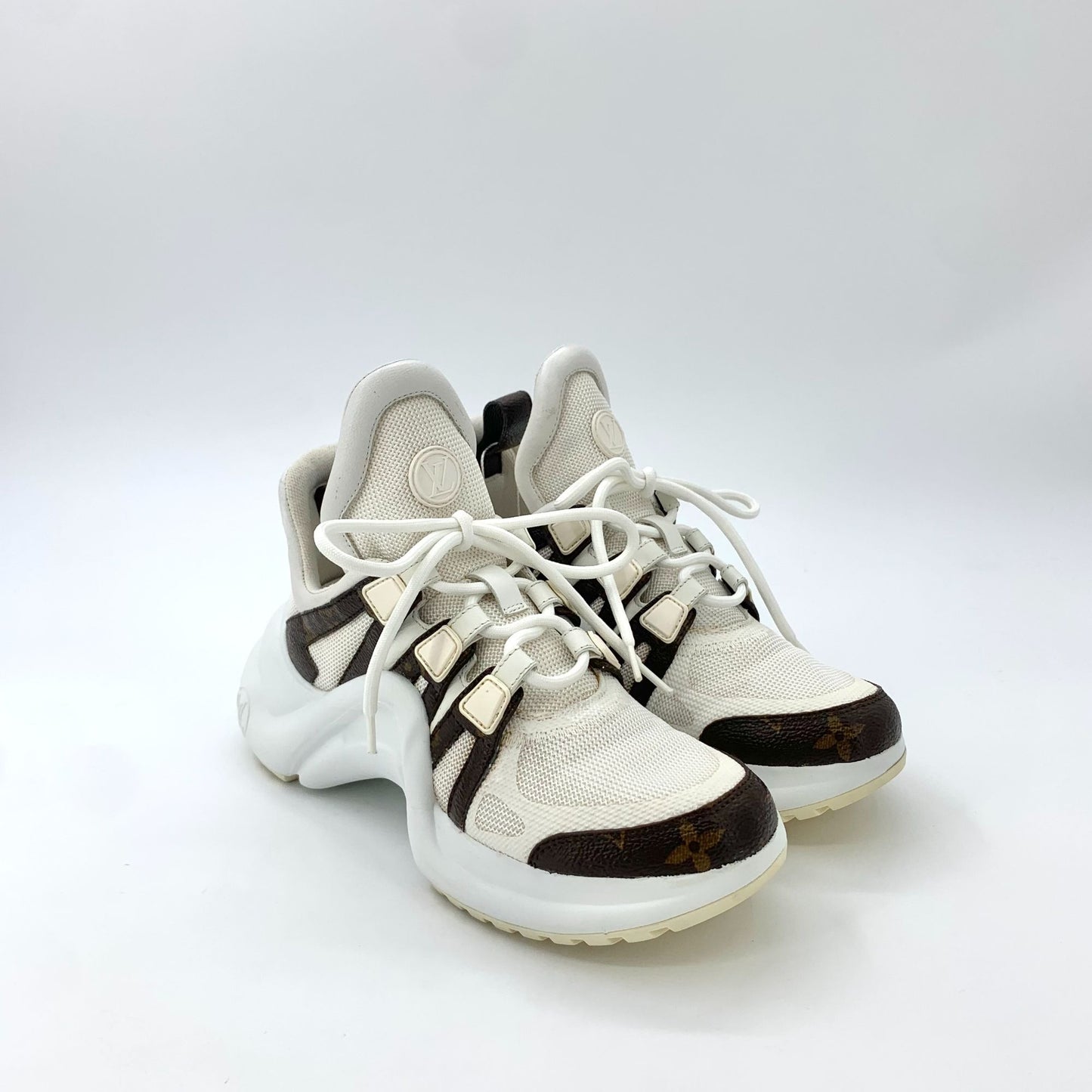 Louis Vuitton Womens Archlight Sneakers Size 35.5 White & Brown Leather/Canvas