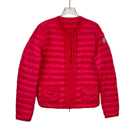 Moncler Florette Red Logo Embellished Zip-Up Down Jacket (Size L)