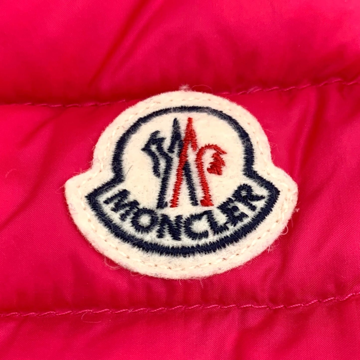 Moncler Florette Red Logo Embellished Zip-Up Down Jacket (Size L)