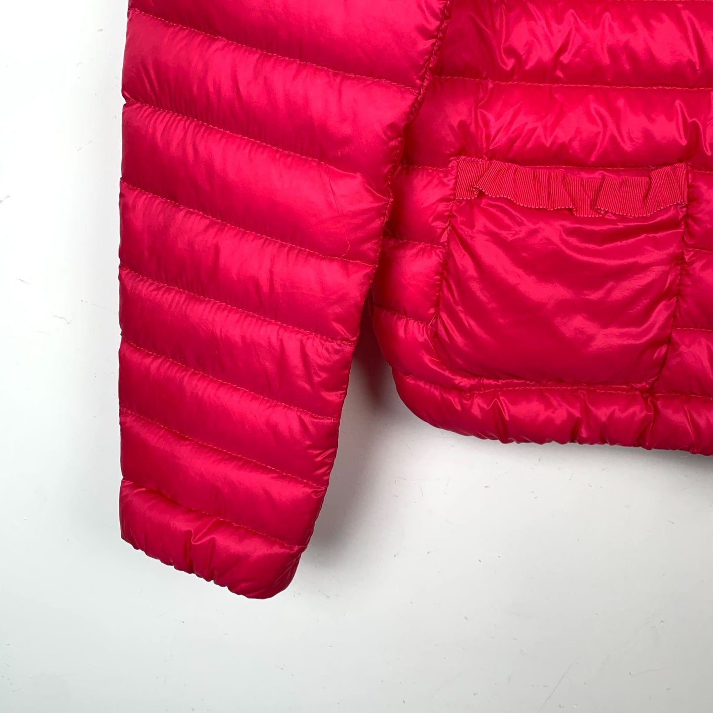 Moncler Florette Red Logo Embellished Zip-Up Down Jacket (Size L)