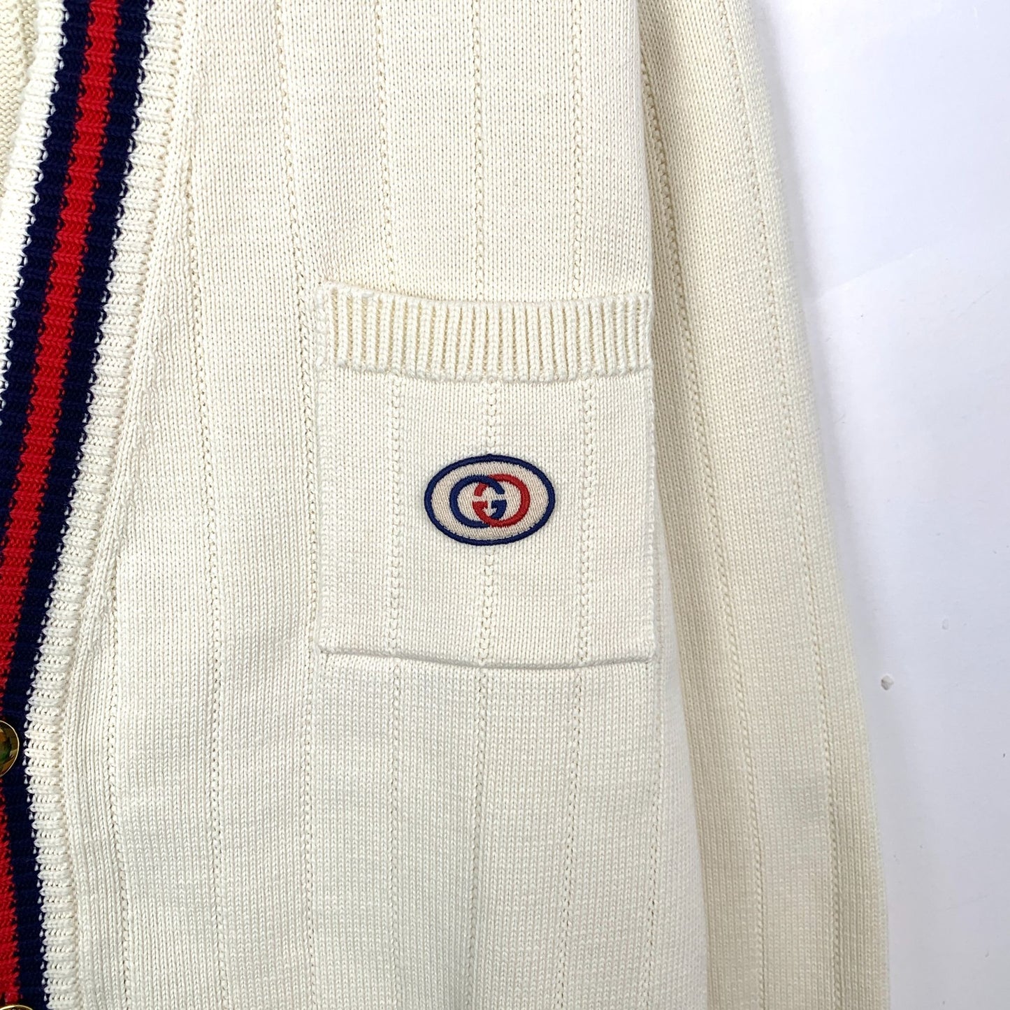 Gucci Mens Beige Cotton Cardigan V-Neck Logo Long-Sleeved Knitwear S Size Made In Italy