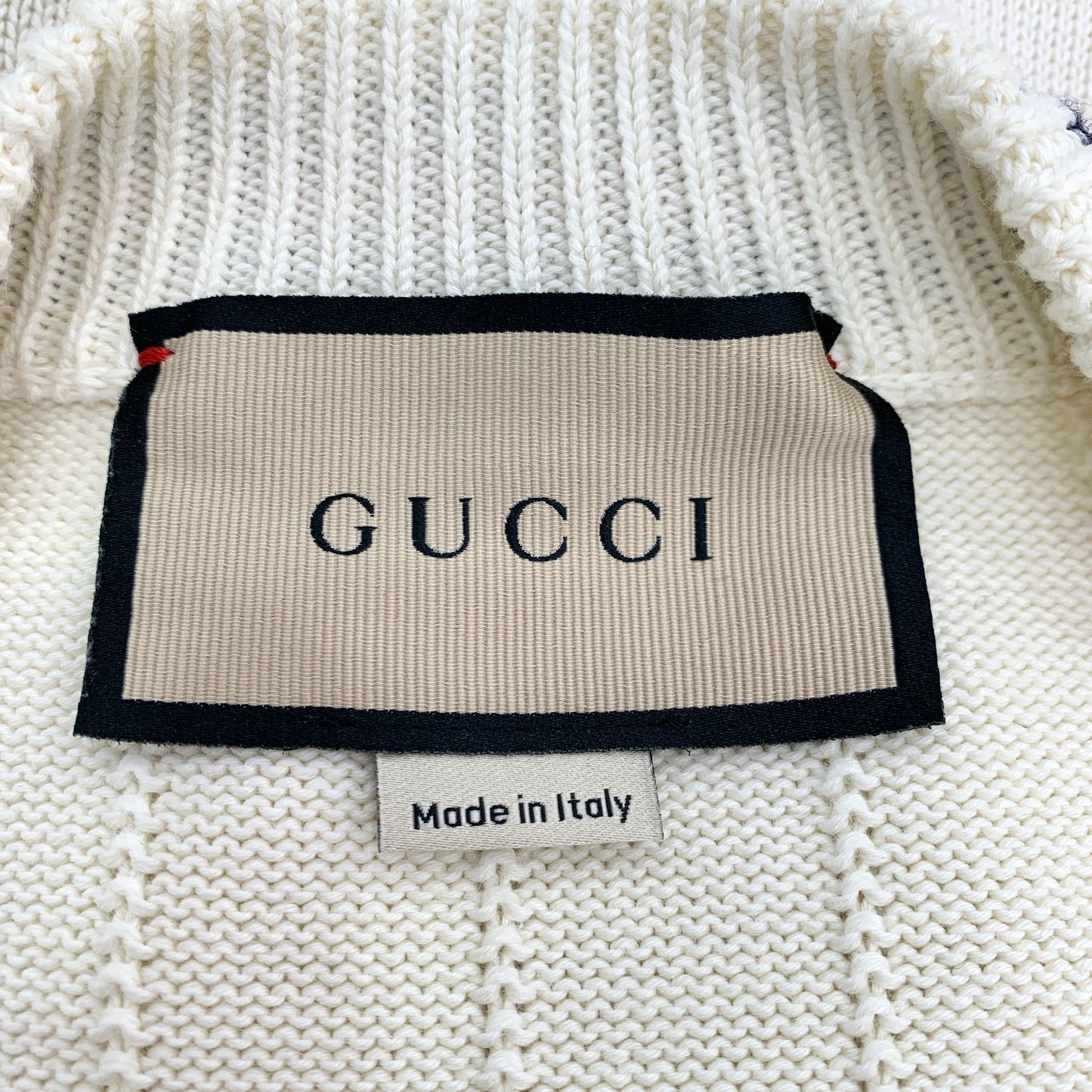 Gucci Mens Beige Cotton Cardigan V-Neck Logo Long-Sleeved Knitwear S Size Made In Italy