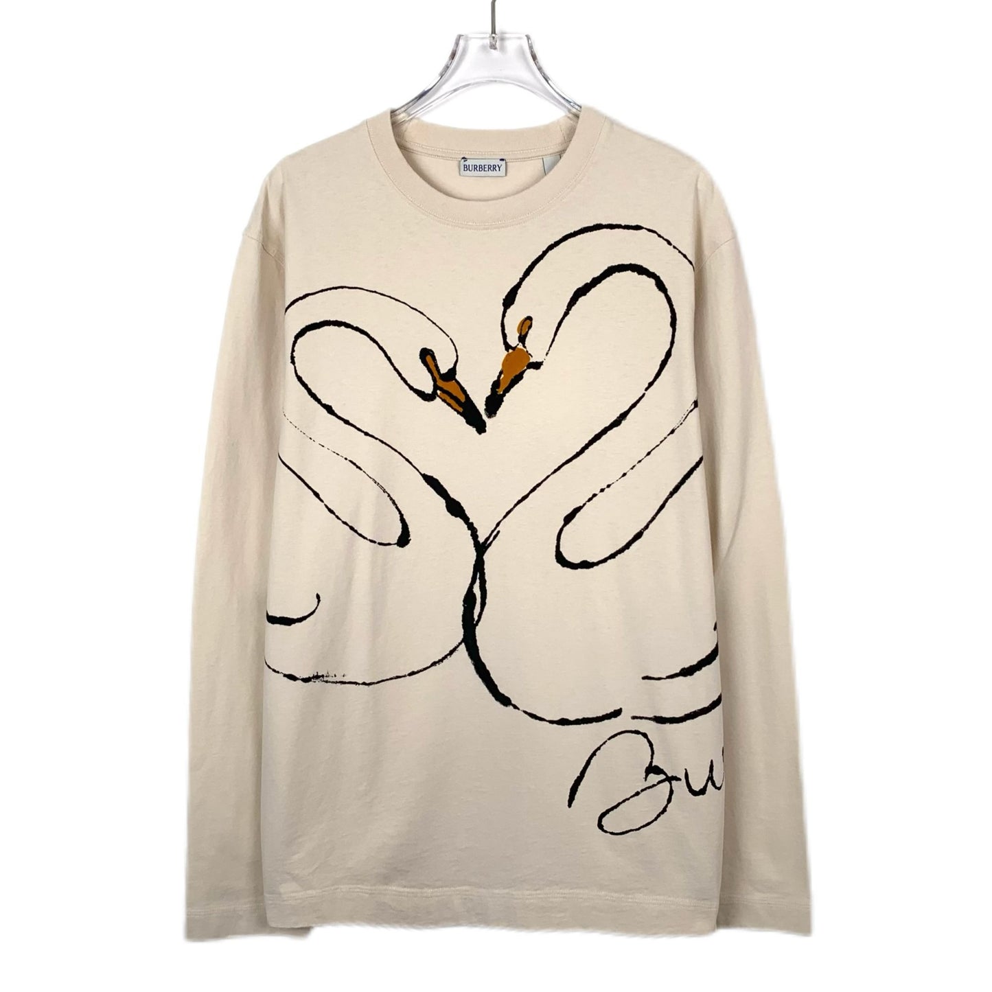 Burberry Beige Swan Print Cotton Long Sleeve T-Shirt M