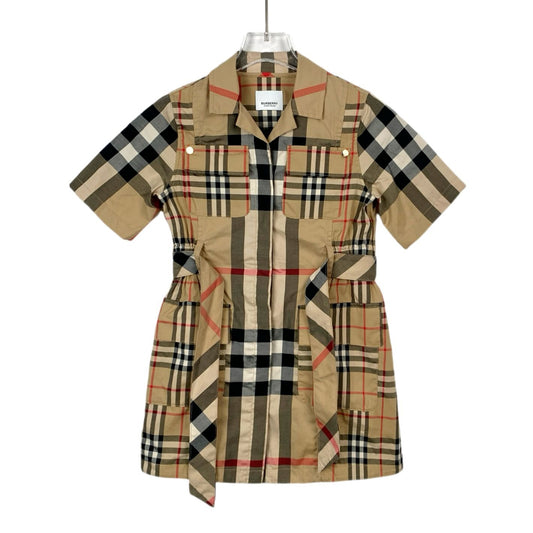 Burberry Brown Checkered Button-Down Shirt Dress (Size 6Y)