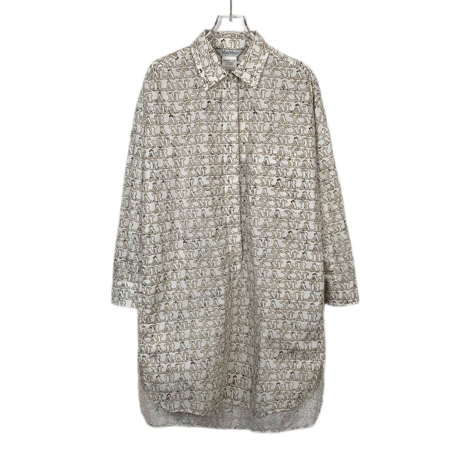 Max Mara Beige Logo Print Cotton Long-Sleeve Shirt Dress (Size 38/S)