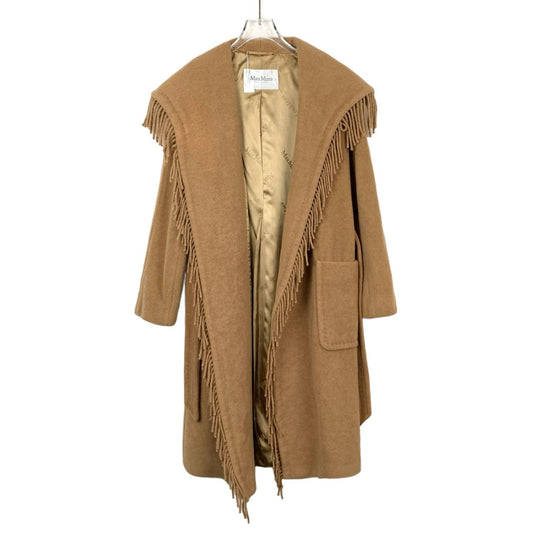 Maxmara Womens Camel Wool Fringe Belted Coat Size 36 XS