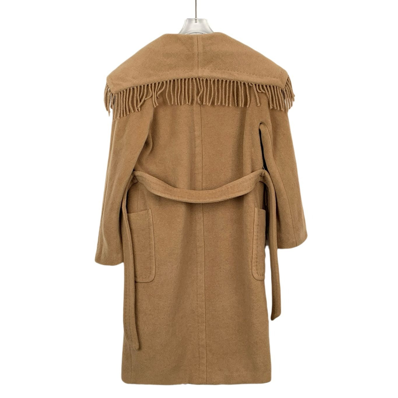 Maxmara Womens Camel Wool Fringe Belted Coat Size 36 XS