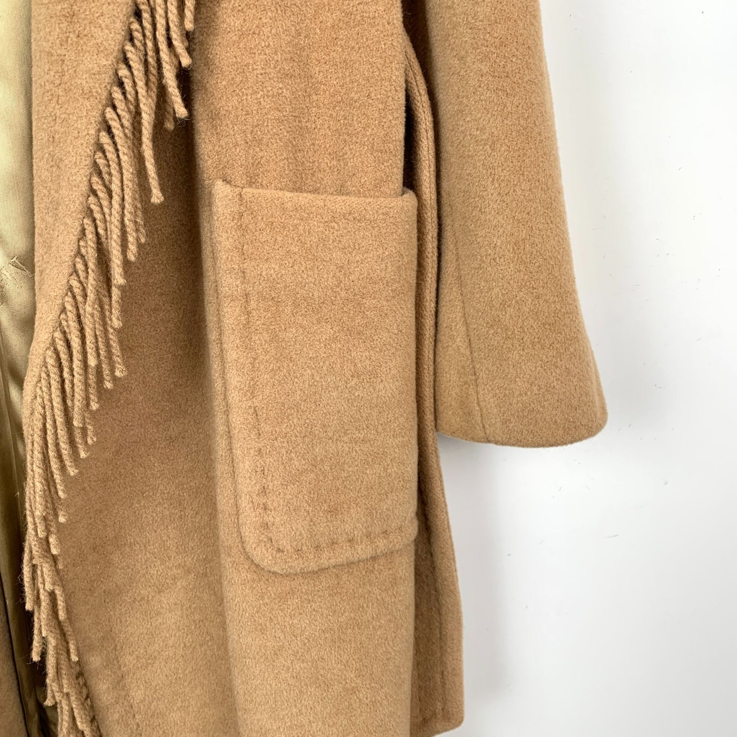 Maxmara Womens Camel Wool Fringe Belted Coat Size 36 XS